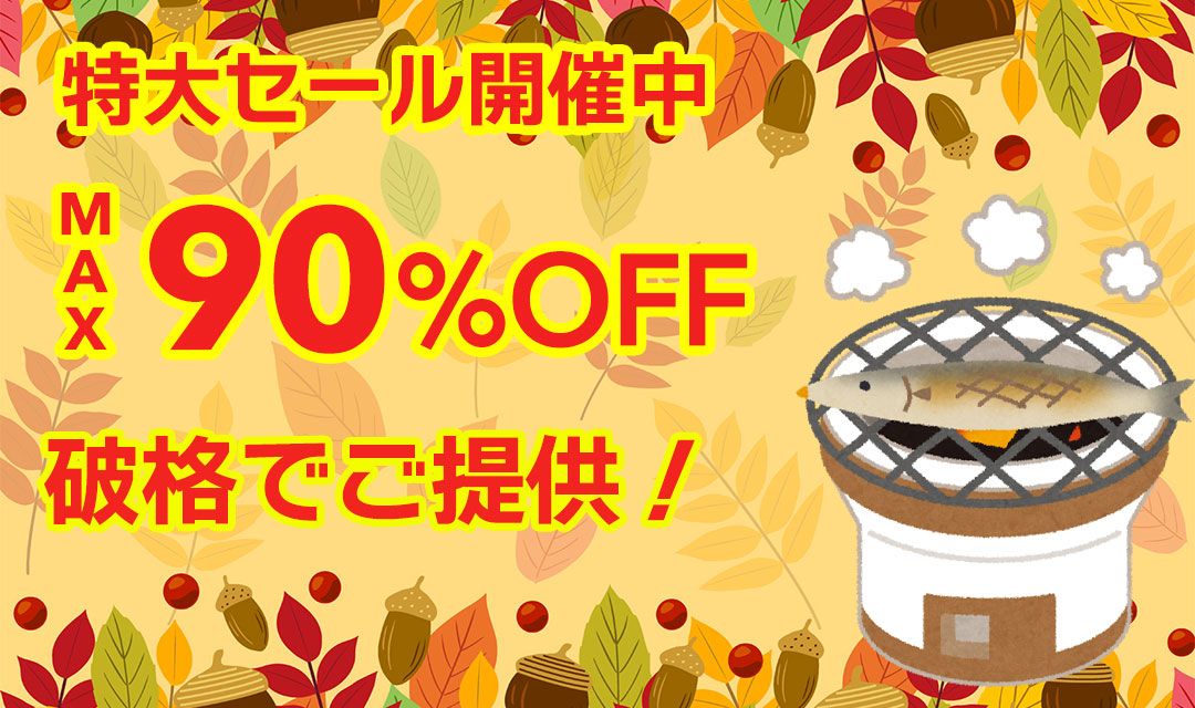 最大90％以上OFFの特大セール開催中！在庫限り、原価割れ、赤字覚悟のご奉仕超特価！