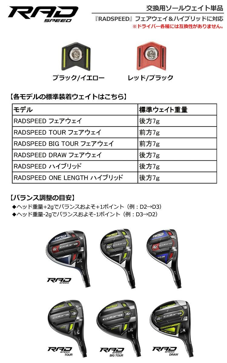 毎日発送】【ウェイト単品】コブラ 2021 RADSPEED 各種フェアウェイ