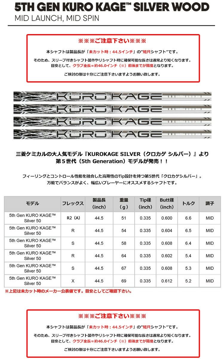 タイトリストスリーブ付きシャフトUSA三菱5thGenKurokageSilver(TSR／TSi／TS／917／915／913／910)