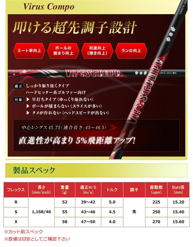 WACCINE_ウイルスコンポ_ウッド用カーボンシャフト