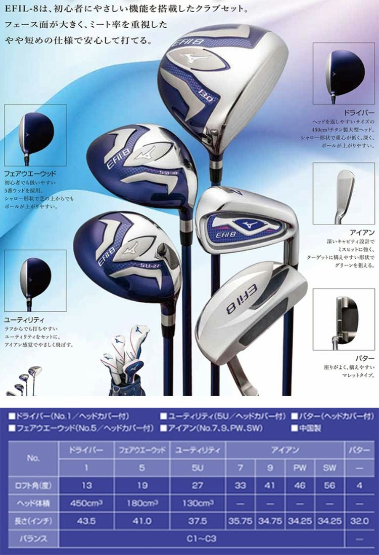 ミズノ Efil-8 エフィル レディース 右用 ゴルフクラブ 8本セット