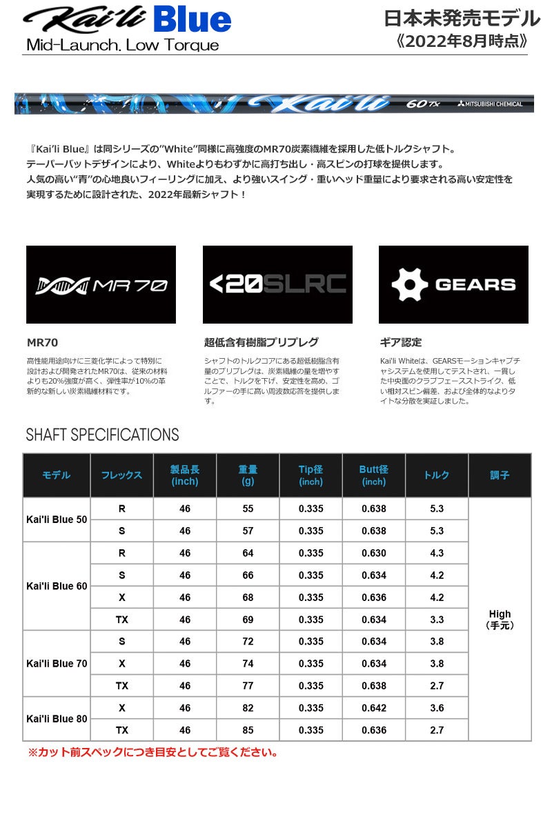 タイトリストスリーブ付きシャフトUSA三菱KailiBlue(2022)(TSR／TSi／TS／917／915／913／910)