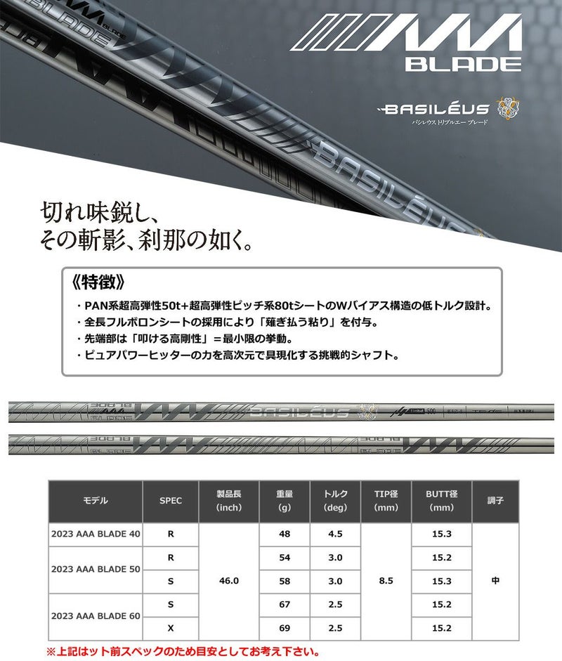 タイトリストスリーブ付きシャフトバシレウスAAABlade2023(TSR／TSi／TS／917／915／913／910)