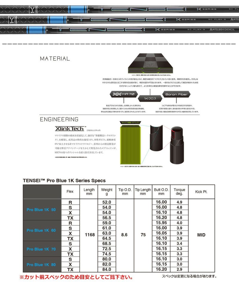 タイトリストスリーブ付きシャフト三菱ケミカルTENSEIProBlue1K(2023)(TSR／TSi／TS／917／915／913／910)