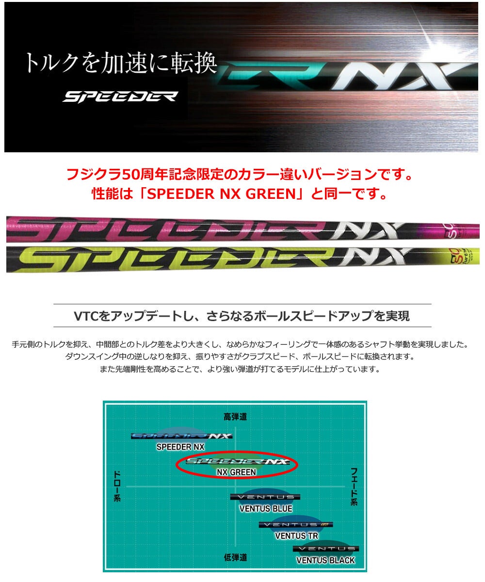 スピーダー ＮＸ グリーン 50SR 美品 テーラーメイド スリーブ本日限定価格 テーラーメイド スリーブ付きシャフト フジクラ 50周年記念限定