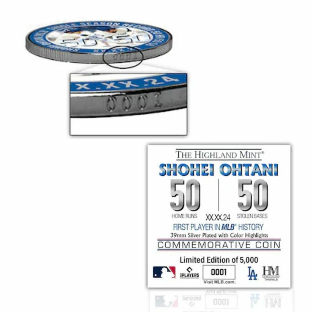 大谷翔平 50本塁打 50盗塁 達成記念品 シルバープレートコイン 39mm 50 大谷翔平 50本塁打 50盗塁 達成記念品 シルバープレートコイン 39mm 50