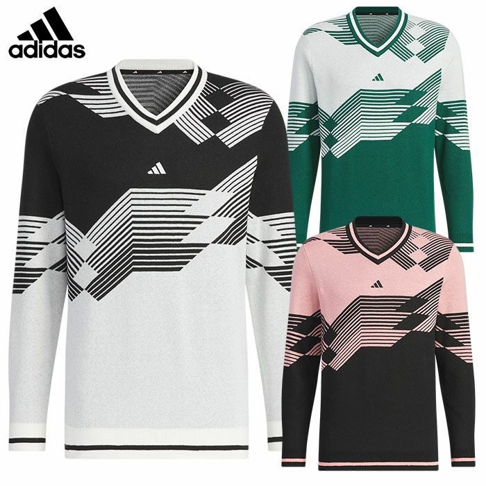 アディダスアーカイブグラフィックVネック長袖セーターJSC13メンズゴルウェア2024秋冬モデルadidas日本正規品