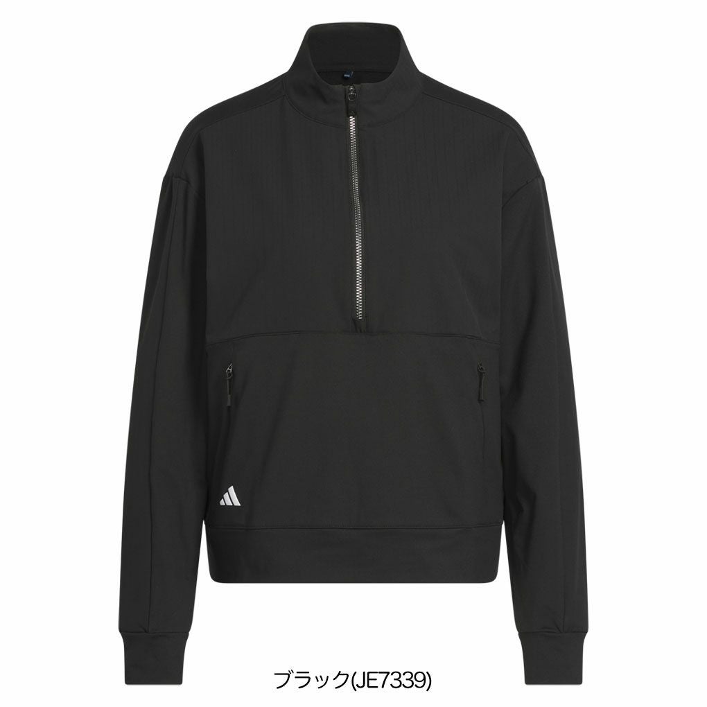 【L】秋冬 定価13200円 アディダスゴルフ 保温性 ハーフジップジャケット黒 アディダス アディゼロ ファブリックミックス ハーフジップ 長袖