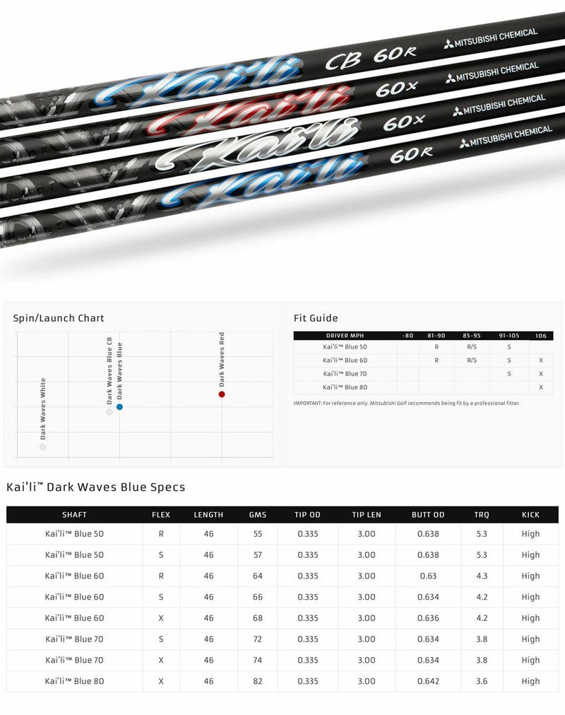 三菱ケミカルKai'liDarkWavesBlueウッド用カーボンシャフト単品カイルダークUSA直輸入品2025年モデル