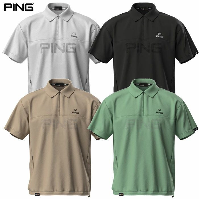 ピンPINGストレッチ布帛/メッシュジャガード半袖ハーフジップポロブルゾン621-5121203メンズゴルフウェア2025春夏モデル日本正規品