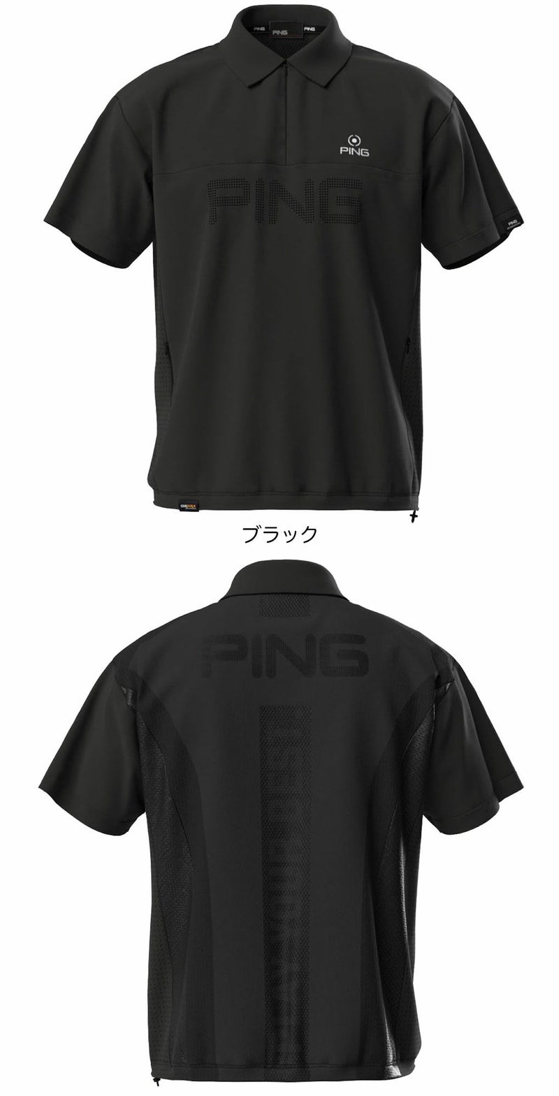 ピンPINGストレッチ布帛/メッシュジャガード半袖ハーフジップポロブルゾン621-5121203メンズゴルフウェア2025春夏モデル日本正規品