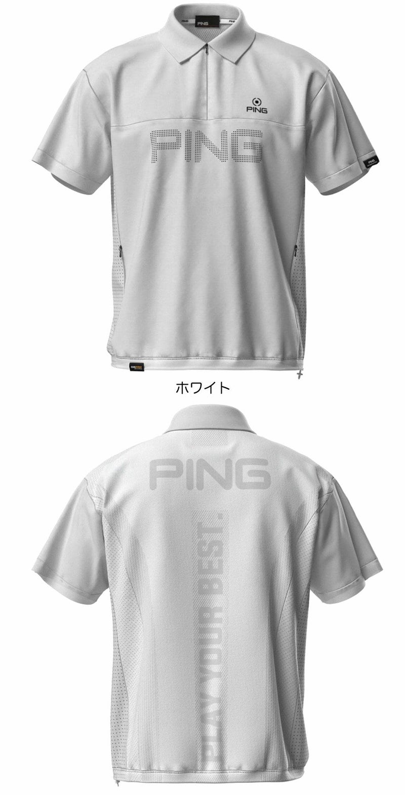 ピンPINGストレッチ布帛/メッシュジャガード半袖ハーフジップポロブルゾン621-5121203メンズゴルフウェア2025春夏モデル日本正規品