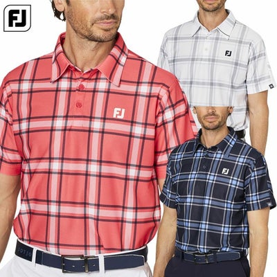 フットジョイチェックプリント半袖鹿の子シャツFJ-F25-S04メンズゴルフウェアFOOTJOY2025春夏モデル日本正規品