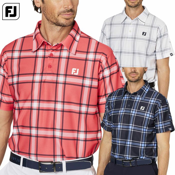 フットジョイチェックプリント半袖鹿の子シャツFJ-F25-S04メンズゴルフウェアFOOTJOY2025春夏モデル日本正規品
