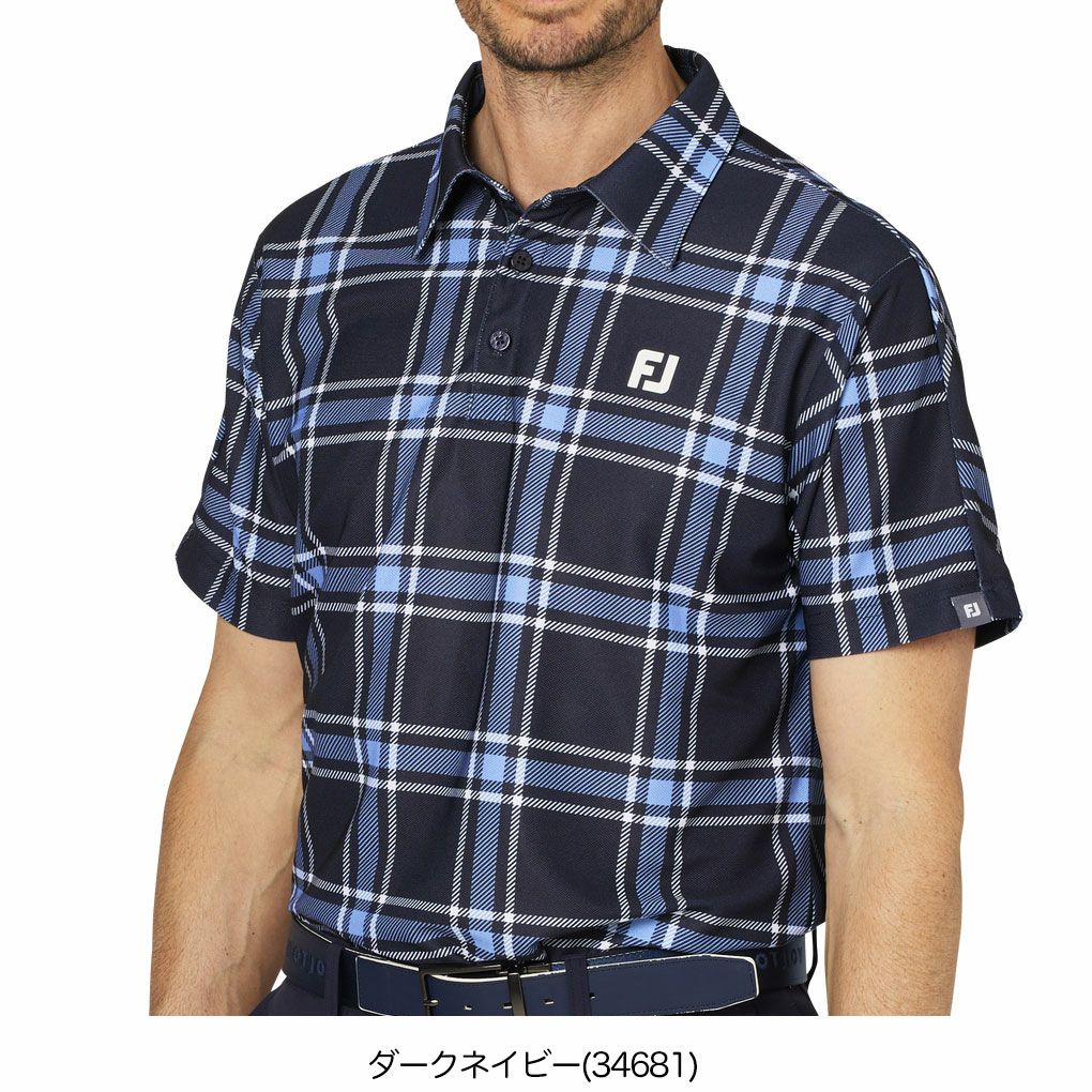 フットジョイチェックプリント半袖鹿の子シャツFJ-F25-S04メンズゴルフウェアFOOTJOY2025春夏モデル日本正規品