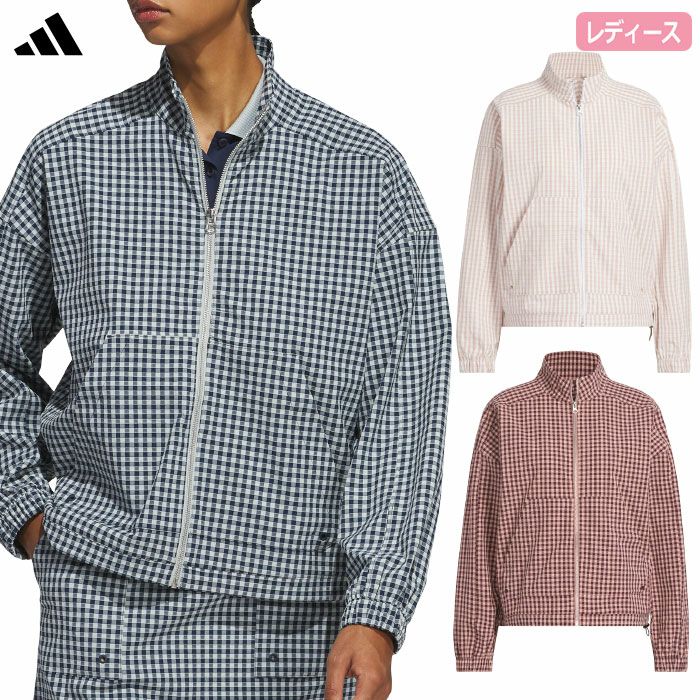 アディダスギンガムチェックフルジップ長袖ジャケットKTI71レディースゴルフウェアトップス2025春夏モデルadidas日本正規品