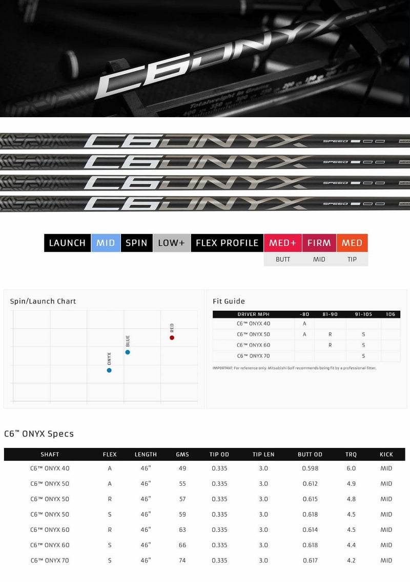 三菱ケミカルC6ONYXウッド用カーボンシャフト単品ゴルフUSA直輸入品2025年モデルシャフト単品並行輸入