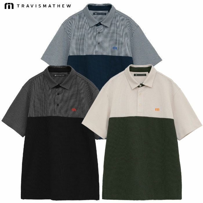 トラヴィスマシュー　半袖ポロシャツ　M ホワイト&グレー系　バイカラー 超美品】トラヴィスマシュー 半袖ポロシャツ グレー×カーキ ヤシの木柄