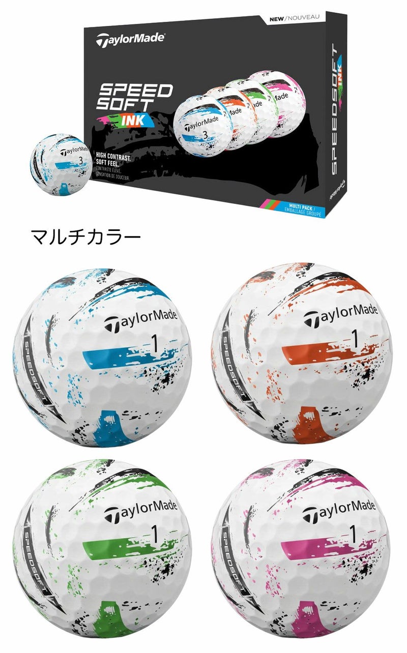 テーラーメイド2025SpeedSoftInkスピードソフトゴルフボール1ダース全12球/24球/36球ウレタンカバー2ピースUSA直輸入品
