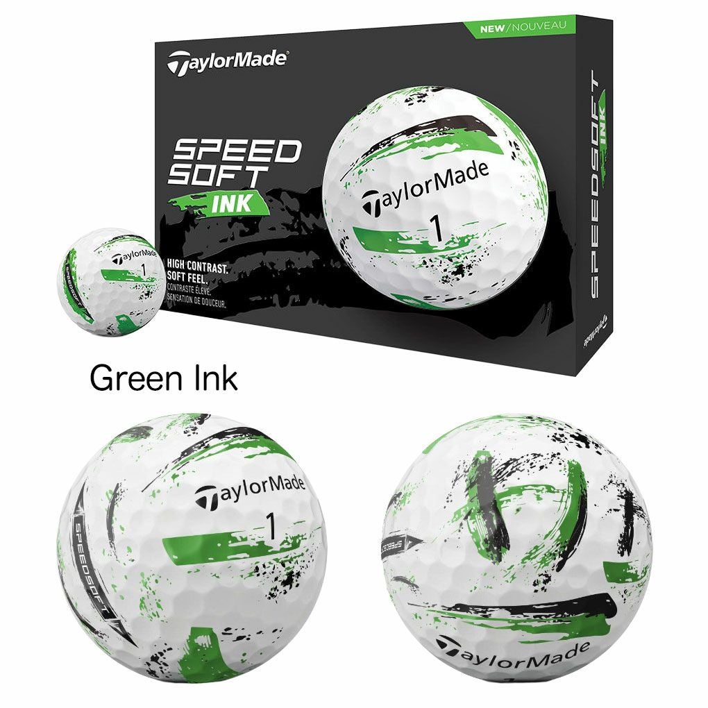 テーラーメイド2025SpeedSoftInkスピードソフトゴルフボール1ダース全12球/24球/36球ウレタンカバー2ピースUSA直輸入品