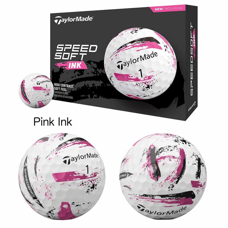 テーラーメイド2025SpeedSoftInkスピードソフトゴルフボール1ダース全12球/24球/36球ウレタンカバー2ピースUSA直輸入品