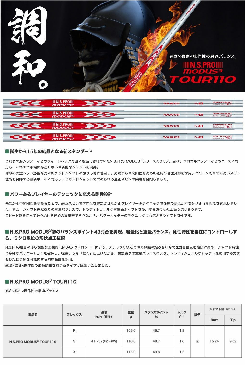 日本シャフト N.S.PRO MODUS3 TOUR110 スチールシャフト 単品(4番用/5