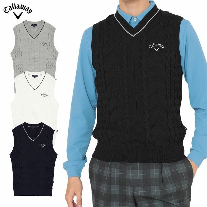 キャロウェイVネックケーブルニットベストC25219100メンズゴルフウェア2025秋冬モデルCallaway日本正規品