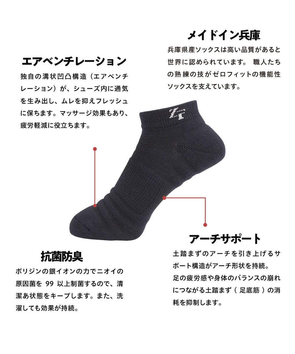 イオンスポーツゼロフィットアンチバクテリアスポーツソックスショートMサイズZEROFITユニセックス日本正規品