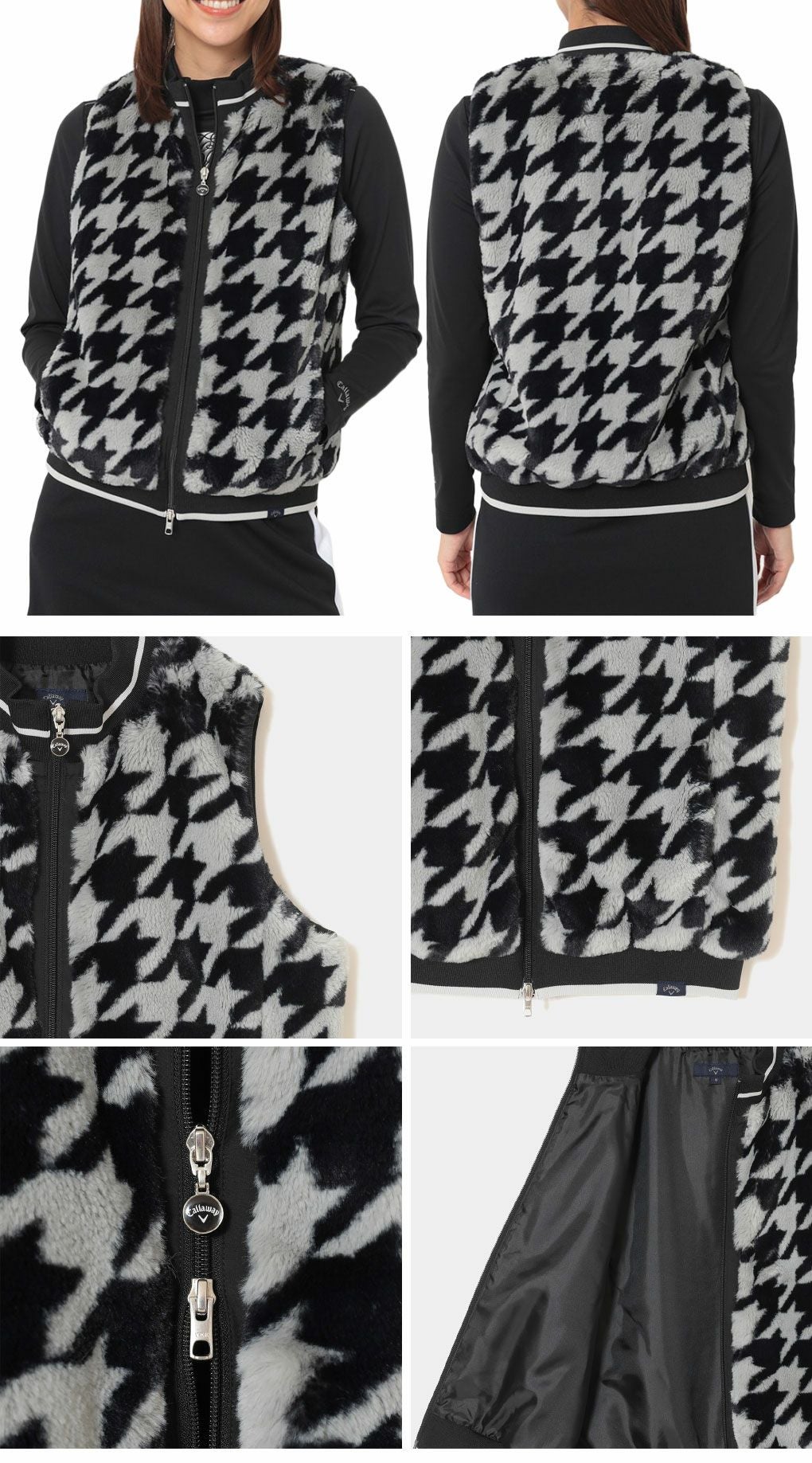 キャロウェイ千鳥プリントファーベストC25216203レディースゴルフウェア2025秋冬モデルCallaway日本正規品