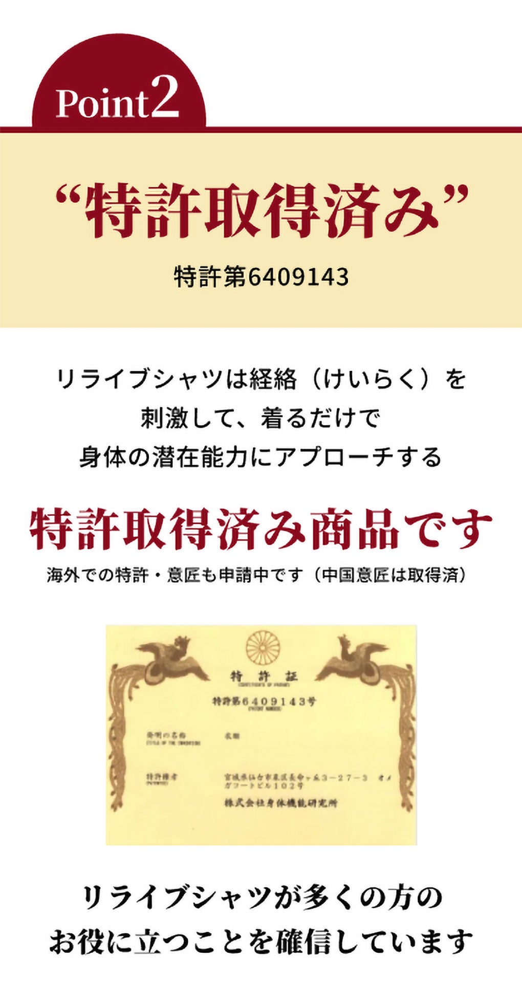 リライブの間接テーピング技術に関する特許取得済みの説明