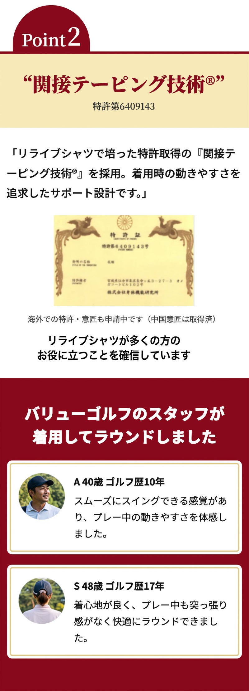 リライブの間接テーピング技術に関する特許取得済みの説明